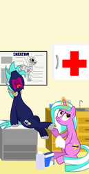 Size: 2000x3866 | Tagged: safe, artist:masem, oc, oc only, oc:hoof beatz, oc:mane event, pony, unicorn, bronycon, anatomy chart, bronycon mascots, chart, cute, doctor's office, female, high res, hoofevent, mare, nurse, underhoof, vector