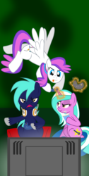 Size: 2000x3968 | Tagged: safe, artist:masem, oc, oc only, oc:blank canvas, oc:hoof beatz, oc:mane event, bronycon, bronycon mascots, controller, high res, hoofevent, vector, video game