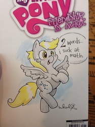 Size: 1536x2048 | Tagged: safe, artist:katie cook, idw, derpy hooves, pegasus, pony, g4, commission, female, mare, math, traditional art