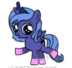Size: 744x698 | Tagged: safe, artist:chibi95, princess luna, alicorn, pony, g4, clothes, female, filly, foal, s1 luna, simple background, socks, solo, traditional art, transparent background, woona