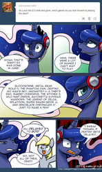 Size: 600x1011 | Tagged: safe, artist:johnjoseco, derpy hooves, princess luna, pegasus, pony, ask gaming princess luna, gamer luna, g4, comic, female, mare