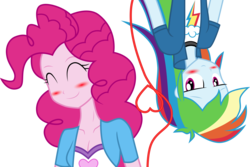 Size: 5987x4000 | Tagged: safe, artist:verappp, pinkie pie, rainbow dash, equestria girls, g4, absurd resolution, blushing, breasts, cleavage, eyes closed, female, lesbian, red string of destiny, ship:pinkiedash, shipping, simple background, transparent background, vector