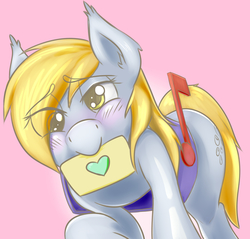 Size: 5655x5403 | Tagged: safe, artist:swordkirby, derpy hooves, pegasus, pony, g4, absurd resolution, blushing, cute, derpy inside a mailbox, female, letter, looking at you, love letter, mailbox, mailmare, mare, solo