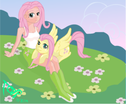 Size: 846x700 | Tagged: safe, artist:tozinkai, fluttershy, equestria girls, g4, clothes, female, humanized, skirt, solo, square crossover, tank top
