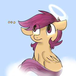 Size: 1000x1000 | Tagged: safe, artist:nerdponymod, scootaloo, g4, ..., female, halo, solo