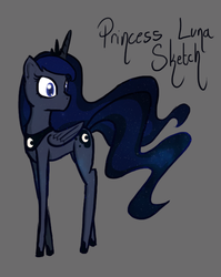 Size: 526x660 | Tagged: dead source, safe, artist:zacproductions, princess luna, alicorn, pony, g4, female, gray background, simple background, slender, solo, thin, thin legs