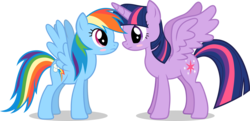 Size: 3039x1472 | Tagged: safe, artist:37517998, rainbow dash, twilight sparkle, alicorn, pony, g4, female, height difference, lesbian, mare, ship:twidash, shipping, twilight sparkle (alicorn)