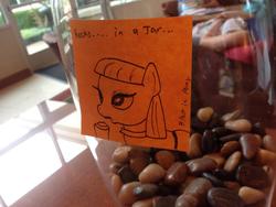 Size: 1024x768 | Tagged: safe, artist:postitpony, maud pie, g4, everfree northwest, female, monochrome, rock, solo, sticky note, traditional art