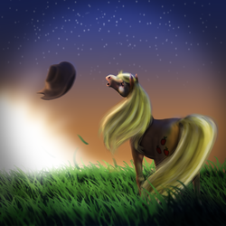 Size: 1920x1920 | Tagged: safe, artist:viuolino, applejack, g4, crying, female, grass, realistic, solo, twilight (astronomy), wind