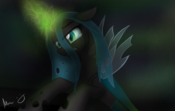 Size: 1024x652 | Tagged: dead source, safe, artist:rflzqt, queen chrysalis, changeling, changeling queen, g4, crying, female, magic, solo