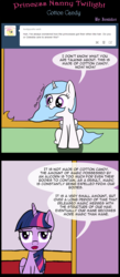 Size: 1000x2285 | Tagged: safe, artist:icesticker, princess celestia, twilight sparkle, alicorn, pony, ask princess nanny twilight, g4, age regression, askblutia, bluetia, blutia, cewestia, comic, cute, female, filly, looking at you, mare, nom, sitting, twilight sparkle (alicorn)