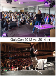 Size: 1024x1374 | Tagged: safe, human, galacon, 2012, 2014, comparison, convention, irl, irl human, photo, stage