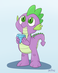 Size: 700x883 | Tagged: safe, artist:yellowbooze, spike, dragon, g4, cute, gem, gradient background, male, solo, spikabetes