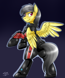 Size: 1000x1200 | Tagged: safe, artist:jitterbugjive, daring do, g4, armor, crossover, female, mass effect, n7 armor, solo