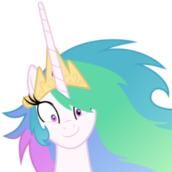 Size: 6000x6000 | Tagged: safe, artist:magister39, princess celestia, pony, g4, absurd resolution, female, looking at you, mare, messy mane, mismatched eyes, simple background, smiling, smirk, snaplestia, solo, transparent background, twitch, vector, wide eyes