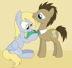 Size: 800x755 | Tagged: safe, artist:hyolark, derpy hooves, doctor whooves, time turner, pegasus, pony, g4, female, male, mare, mouth hold, necktie, ship:doctorderpy, shipping, straight
