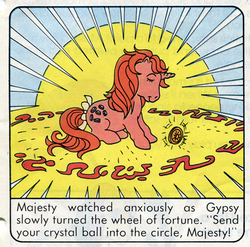 Size: 429x424 | Tagged: safe, gypsy (g1), pony, comic:my little pony (g1), g1, official, comic, female, fortune teller, magic circle, pony land in danger, solo, wheel of fortune