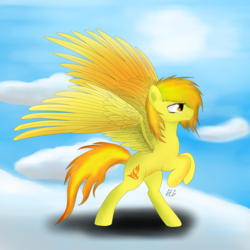 Size: 2000x2000 | Tagged: safe, artist:goforgold, spitfire, pegasus, pony, g4, cloud, cloudy, female, high res, sky, solo