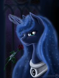 Size: 1200x1600 | Tagged: safe, artist:adalbertus, princess luna, g4, female, magic, rose, solo, telekinesis