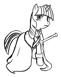 Size: 1077x1342 | Tagged: safe, artist:sractheninja, twilight sparkle, g4, female, game of thrones, monochrome, robb stark, solo, sword