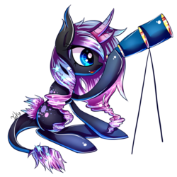 Size: 894x894 | Tagged: safe, artist:inky-pinkie, oc, oc only, oc:stellar radiance, classical unicorn, horn, leonine tail, solo, stargazing, telescope