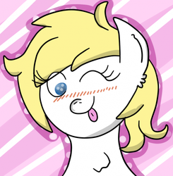 Size: 489x500 | Tagged: safe, artist:anonymous, oc, oc only, oc:aryanne, blonde, blushing, bust, chest fluff, ear fluff, face, female, portrait, solo, tongue out