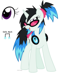 Size: 696x847 | Tagged: safe, artist:faith-wolff, oc, oc only, oc:electronica, pony, unicorn, horn, offspring, parent:neon lights, parent:vinyl scratch, parents:vinylights, simple background, transparent background, unicorn oc