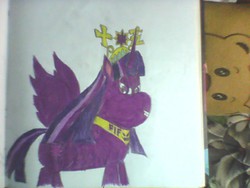 Size: 640x480 | Tagged: safe, artist:ponylockseedtum, twilight sparkle, alicorn, bear, pony, g4, corrupted, dark, dark pony, drawing, element of magic, evil, evil guinea pig, female, nightmare twilight, smiling, solo, traditional art, twilight sparkle (alicorn)