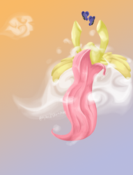 Size: 901x1178 | Tagged: safe, artist:hybridsketchez, fluttershy, butterfly, g4, cloud, cloudy, female, solo
