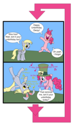 Size: 680x1200 | Tagged: safe, artist:hatlessgentleman, derpy hooves, pinkie pie, pegasus, pony, g4, alice in wonderland, comic, female, mare