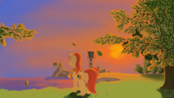 Size: 1191x670 | Tagged: safe, artist:bronyjunk, oc, oc only, leaves, lighthouse, nature, ocean, solo, tree, wind