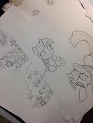 Size: 600x800 | Tagged: safe, artist:akira himekawa, applejack, pinkie pie, rarity, twilight sparkle, g4, japanese, library, manga, monochrome, sketch