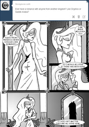 Size: 700x1000 | Tagged: safe, artist:tigerdehavilland, princess celestia, human, g4, clothes, comic, dress, humanized, mirror, monochrome, tumblr