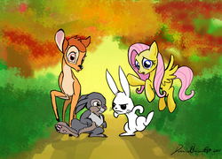 Size: 3470x2500 | Tagged: safe, artist:invalid-david, angel bunny, fluttershy, g4, bambi, crossover, high res, thumper (bambi)