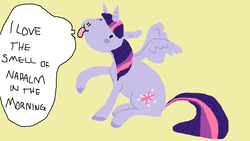 Size: 1024x576 | Tagged: safe, artist:gabbish, twilight sparkle, alicorn, pony, g4, apocalypse now, female, mare, movie quote, out of character, solo, twilight sparkle (alicorn)