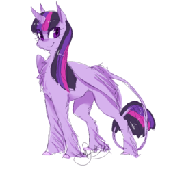 Size: 800x800 | Tagged: safe, artist:boycoffee, twilight sparkle, alicorn, classical unicorn, pony, g4, female, horn, leonine tail, mare, solo, twilight sparkle (alicorn), unshorn fetlocks