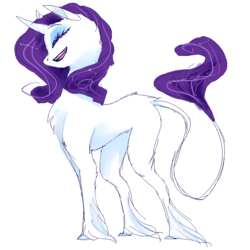 Size: 800x800 | Tagged: safe, artist:boycoffee, rarity, classical unicorn, g4, binary brush, blank flank, eyes closed, female, fluffy, horn, leonine tail, open mouth, simple background, smiling, solo, transparent background, unshorn fetlocks