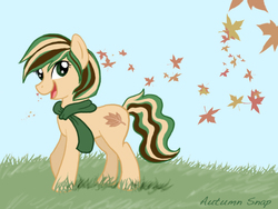 Size: 640x480 | Tagged: safe, artist:cayleewashere, artist:cottongrass, oc, oc only, oc:autumn snap, clothes, leaves, scarf, solo