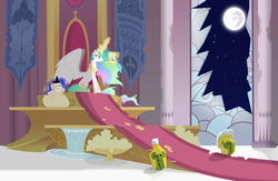 Size: 6000x3900 | Tagged: safe, artist:magister39, princess celestia, alicorn, pony, g4, alone, apple, balloon, book, broken glass, broken window, canterlot throne room, cloud, ethereal mane, female, fluttertree, grin, helmet, insanity, lonely, magic, mannequin, mare, mare in the moon, messy mane, moon, picture, sack, sad, smiling, snaplestia, solo, spread wings, squee, telekinesis, throne, throne room, tragedy, tree, water, watermelon, wide eyes, wig