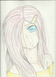Size: 1024x1408 | Tagged: safe, artist:dell_icious, fluttershy, human, g4, crying, female, humanized, solo, traditional art