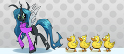 Size: 1280x557 | Tagged: safe, artist:jokerpony, queen chrysalis, duck, ask teen chrysalis, g4, ask, clothes, sweater, tumblr
