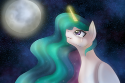 Size: 1754x1160 | Tagged: safe, artist:derpsonhooves, princess celestia, g4, crying, female, mare in the moon, moon, night, sad, solo, stars