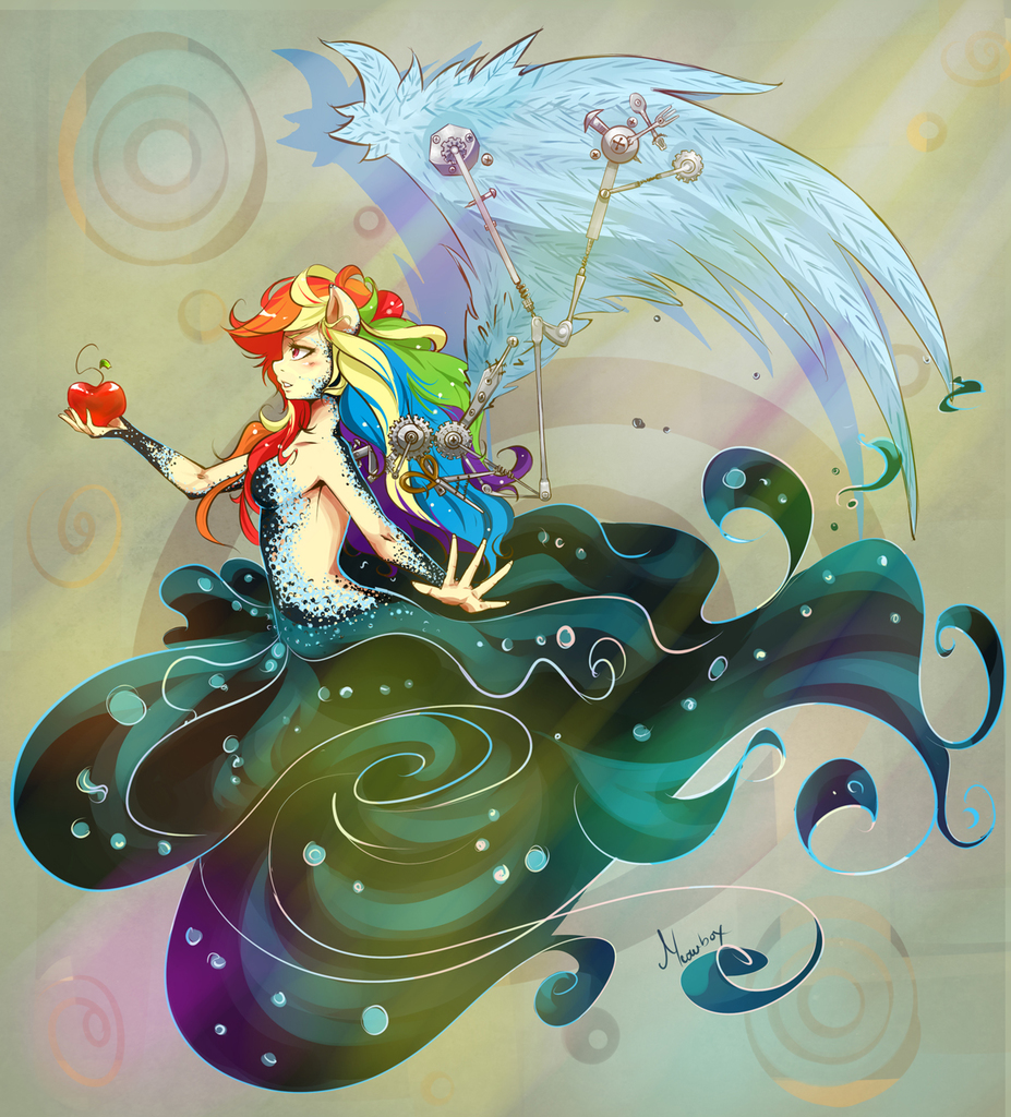694119 suggestive, artistmeowbox3, rainbow dash, human, apple, artificial wings, augmented