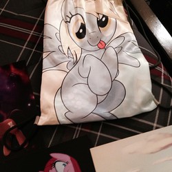 Size: 640x640 | Tagged: artist needed, safe, artist:drawponies, derpy hooves, pegasus, pony, bronycon, g4, 2014, bag, convention, customized toy, female, irl, mare, merchandise, photo