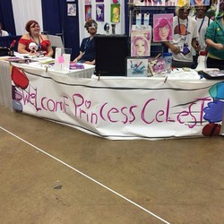 Size: 640x640 | Tagged: artist needed, safe, human, bronycon, friendship is witchcraft, 2014, artist alley, banner, convention, defictionalization, irl, irl human, photo, stall, vendor, we couldn't fit it all in, welcome princess celest