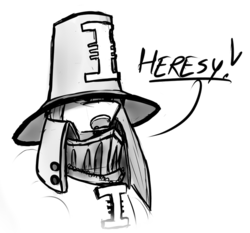 Size: 800x747 | Tagged: safe, artist:carmine96, oc, oc only, giant hat, hat, heresy, inquisition, inquisitor, monochrome, sketch, solo, warhammer (game), warhammer 40k