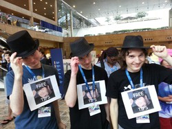 Size: 1280x960 | Tagged: safe, human, bronycon, 2014, brony, convention, cosplay, don't be that guy, fedora, fedora shaming, goldstein, hat, irl, irl human, meme, meta, photo, sign, tips fedora, top hat, trilby