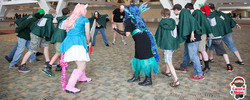 Size: 1024x411 | Tagged: safe, artist:jimthecactus, pinkie pie, queen chrysalis, human, bronycon, bronycon 2014, g4, 2014, anime, attack on titan, convention, cosplay, crossover, fight, irl, irl human, photo, solo
