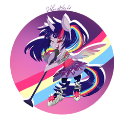 Size: 900x900 | Tagged: safe, artist:silbersternenlicht, twilight sparkle, alicorn, anthro, equestria girls, g4, my little pony equestria girls: rainbow rocks, arm hooves, clothes, equestria girls outfit, eyes closed, female, microphone, rainbow rocks outfit, singing, solo