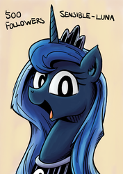 Size: 1280x1811 | Tagged: safe, artist:lovelyneckbeard, princess luna, g4, female, happy, looking at you, open mouth, portrait, simple background, smiling, solo